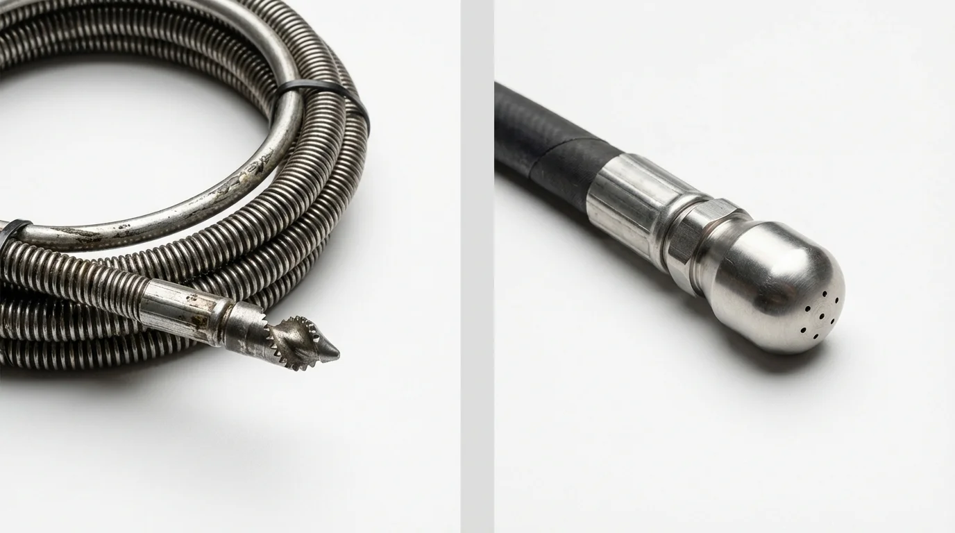 Drain snake cable and hydro jetting nozzle used for drain cleaning in Holland, OH
