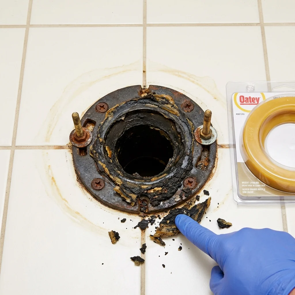 Failed wax ring showing water seepage at the base of a toilet in a Holland, OH home