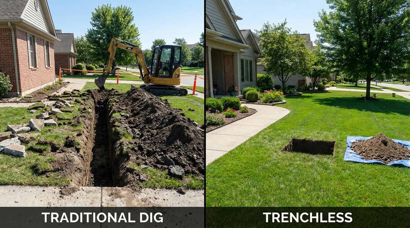 Trenchless sewer repair with minimal yard damage versus traditional excavation in Holland, OH